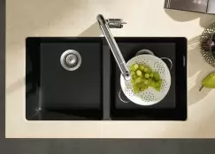 Chiuveta bucatarie Hansgrohe S510-U770 SilicaTec 370/370 cu 2 cuve 45x82x19cm cu doua cuve montare sub blat graphite black imagine
