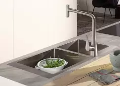 Chiuveta bucatarie Hansgrohe S711-F655 cu 2 cuve inegale 755x500mm cuva mare dreapta inox imagine