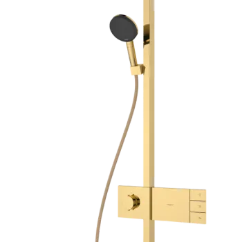 Coloana de dus Hansgrohe Raindance Alive Q Showerpipe 210x340 2jet EcoSmart cu baterie termostatata ShowerSelect Comfort  gold optic imagine