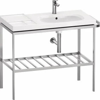 Consola metalica Duravit Aurena pentru lavoar 100x50cm orientare stanga montaj pe pardoseala inclus portprosop finisaj inox periat imagine