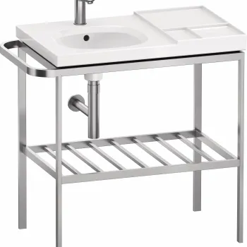 Consola metalica Duravit Aurena pentru lavoar 80x50cm orientare dreapta montaj pe pardoseala inclus portprosop finisaj inox periat imagine