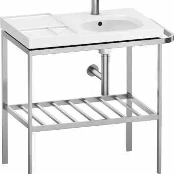 Consola metalica Duravit Aurena pentru lavoar 80x50cm orientare stanga montaj pe pardoseala inclus portprosop finisaj inox periat imagine