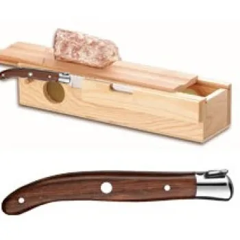 Cutit Claude Dozorme Laguiole Carving Sausage Box cu maner lemn trandafir bolster inox cutie lemn fag imagine