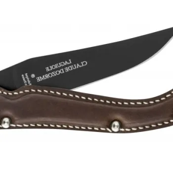 Cutit pliabil de buzunar Claude Dozorme Laguiole maner piele maro lama neagra imagine