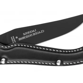 Cutit pliabil de buzunar Claude Dozorme Laguiole maner piele neagra lama neagra imagine