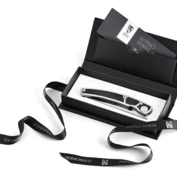 Cutit pliabil de buzunar Claude Dozorme Le Thiers Galuchat maner piele Skarkskin negru imagine