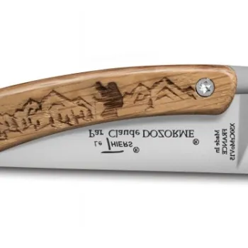 Cutit pliabil de buzunar Claude Dozorme Thiers Liner Nature Hiker  maner lemn stejar gravat imagine