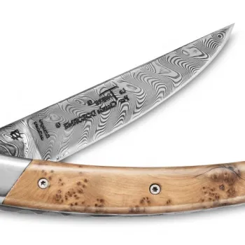 Cutit pliabil de buzunar Claude Dozorme Thiers(R) RLT lama damasc maner din lemn ienupar imagine