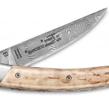 Cutit pliabil de buzunar Claude Dozorme Thiers(R) RLT lama damasc maner din lemn mesteacan imagine