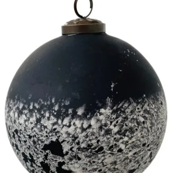 Decoratiune brad Deko Senso glob 12cm sticla negru cu patina alba imagine