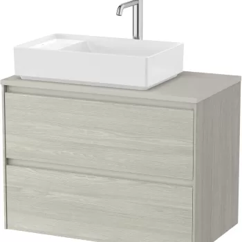 Dulap baza Roca Ona cu doua sertare 80cm pentru lavoar pe blat dreapta stejar alb imagine