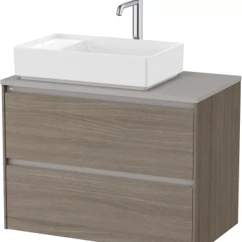 Dulap baza Roca Ona cu doua sertare 80cm pentru lavoar pe blat dreapta ulm inchis imagine