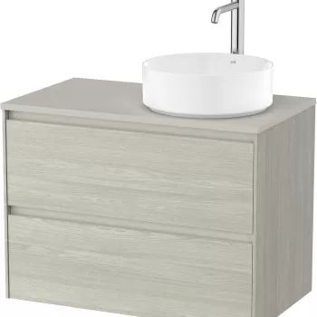 Dulap baza Roca Ona cu doua sertare 80cm pentru lavoar pe blat stanga stejar alb imagine