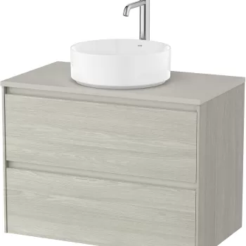 Dulap baza Roca Ona cu doua sertare 80cm pentru lavoar pe blat stejar alb imagine
