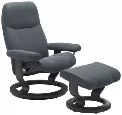 Fotoliu cu taburet Stressless Consul Classic M cadru Grey tapiterie piele Batik Atlantic Blue imagine