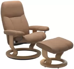 Fotoliu cu taburet Stressless Consul Classic M cadru Oak tapiterie piele Batik Latte imagine