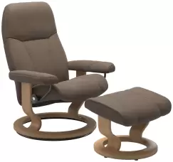 Fotoliu cu taburet Stressless Consul Classic M cadru Oak tapiterie piele Batik Mole imagine