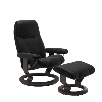 Fotoliu cu taburet Stressless Consul Classic M cadru Wenge tapiterie piele Batik Black imagine
