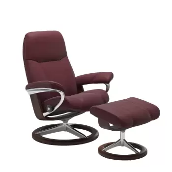 Fotoliu cu taburet Stressless Consul Signature M cadru Brown tapiterie piele Batik Bordeaux imagine