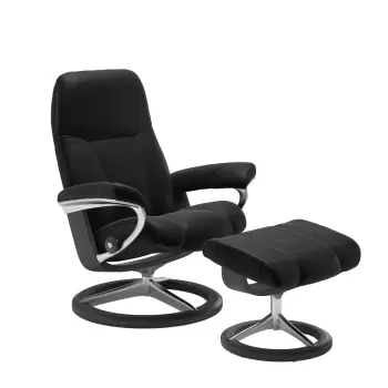 Fotoliu cu taburet Stressless Consul Signature M cadru Grey tapiterie piele Batik Black imagine