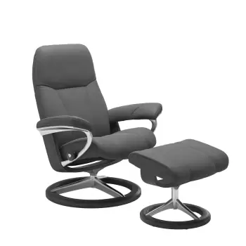 Fotoliu cu taburet Stressless Consul Signature M cadru Grey tapiterie piele Batik Grey imagine