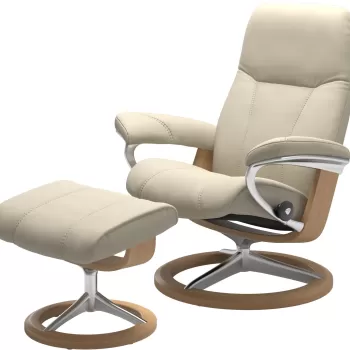 Fotoliu cu taburet Stressless Consul Signature M cadru Oak tapiterie piele Batik Cream imagine