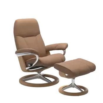 Fotoliu cu taburet Stressless Consul Signature M cadru Oak tapiterie piele Batik Latte imagine