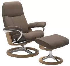 Fotoliu cu taburet Stressless Consul Signature M cadru Oak tapiterie piele Batik Mole imagine