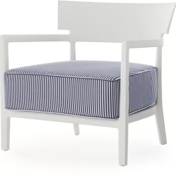 Fotoliu exterior Kartell Cara Mat Outdoor design Philippe Starck & Sergio Schito cadru alb mat perne dungi albastre imagine