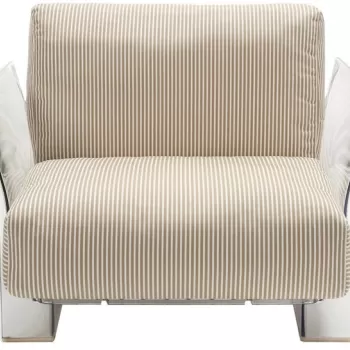 Fotoliu exterior Kartell Pop Outdoor design Piero Lissoni & Carlo Tamborini cadru transparent perne dungi bej imagine