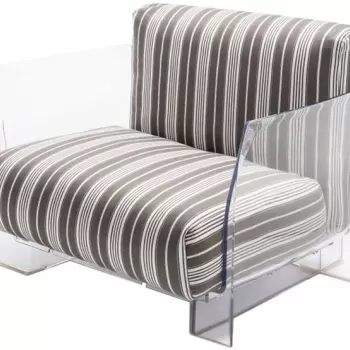 Fotoliu exterior Kartell Pop Outdoor design Piero Lissoni & Carlo Tamborini cadru transparent perne dungi taupe-negru imagine