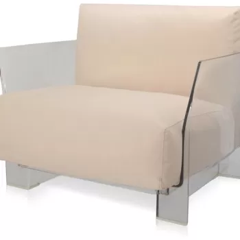 Fotoliu exterior Kartell Pop Outdoor design Piero Lissoni & Carlo Tamborini cadru transparent perne Sunbrella dove imagine