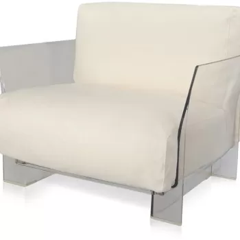 Fotoliu exterior Kartell Pop Outdoor design Piero Lissoni & Carlo Tamborini cadru transparent perne Sunbrella ecru imagine