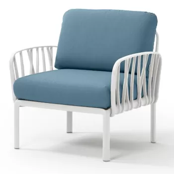 Fotoliu exterior Nardi Komodo cadru alb perne albastru adriatic Sunbrella imagine