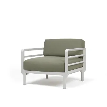 Fotoliu exterior Nardi Maximo cadru alb Gesso perne verde Timo Sunbrella imagine