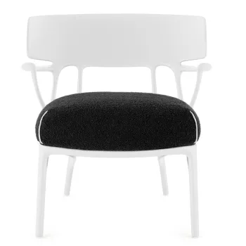 Fotoliu Kartell A.I. Lounge design Philippe Starck cadru alb perna Boucle Black imagine
