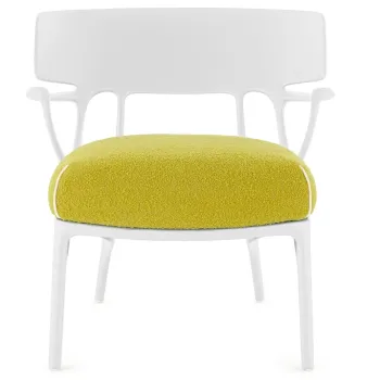 Fotoliu Kartell A.I. Lounge design Philippe Starck cadru alb perna Boucle Yellow imagine