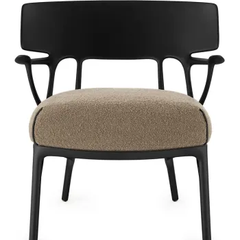 Fotoliu Kartell A.I. Lounge design Philippe Starck cadru negru perna Boucle Taupe imagine