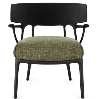 Fotoliu Kartell A.I. Lounge design Philippe Starck cadru negru perna Texture Green imagine