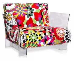 Fotoliu Kartell Pop design Piero Lissoni & Carlo Tamborini cadru transparent tapiterie Missoni Vevey rosu imagine