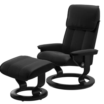 Fotoliu recliner cu taburet Stressless Admiral M Classic baza Black stain tapiterie piele Batick Black imagine