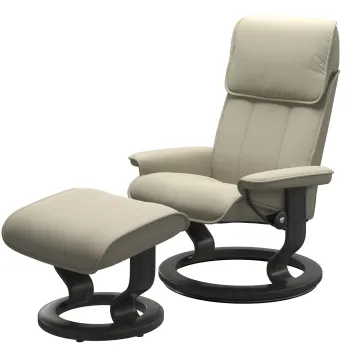 Fotoliu recliner cu taburet Stressless Admiral M Classic baza Grey stain tapiterie piele Paloma Light Grey imagine