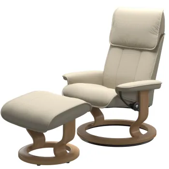 Fotoliu recliner cu taburet Stressless Admiral M Classic baza Oak stain tapiterie piele Batick Cream imagine
