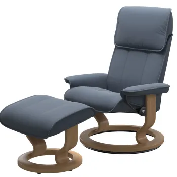 Fotoliu recliner cu taburet Stressless Admiral M Classic baza Oak stain tapiterie piele Paloma Sparrow Blue imagine