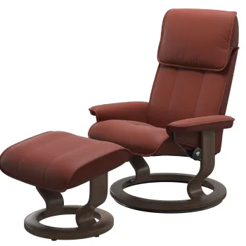Fotoliu recliner cu taburet Stressless Admiral M Classic baza Walnut stain tapiterie piele Paloma Dark Henna imagine
