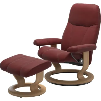Fotoliu recliner cu taburet Stressless Consul Classic M cadru Oak tapiterie piele Paloma Cherry imagine