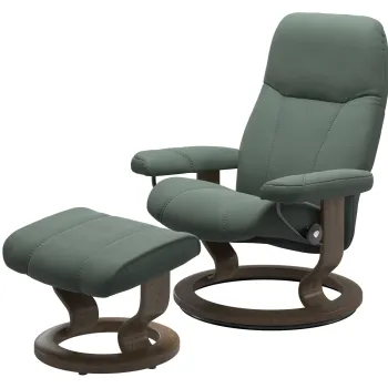 Fotoliu recliner cu taburet Stressless Consul Classic M cadru Smoked Oak tapiterie piele Paloma Sage imagine