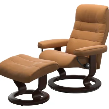 Fotoliu recliner cu taburet Stressless Opal M Classic baza Brown stain tapiterie piele Batick New Caramel imagine