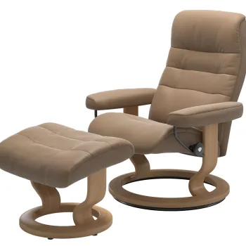 Fotoliu recliner cu taburet Stressless Opal M Classic baza Oak stain tapiterie piele Paloma Almond imagine