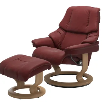 Fotoliu recliner cu taburet Stressless Reno M Classic baza Oak Stain tapiterie piele Paloma Cherry imagine